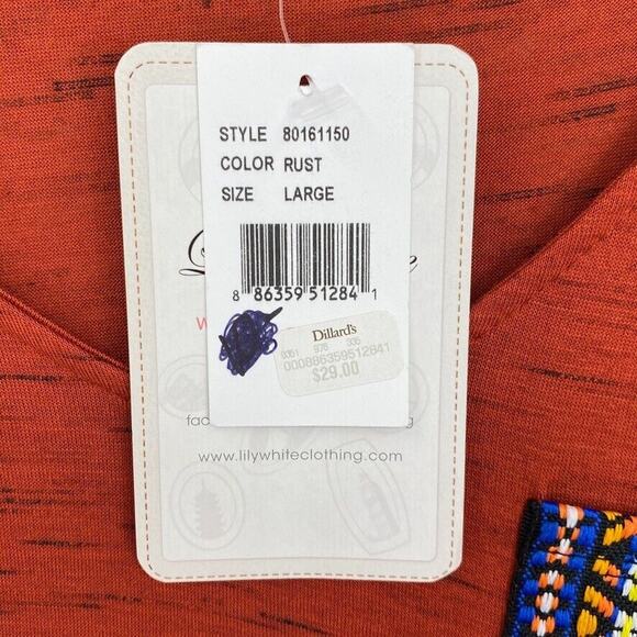 Lily White Top Womens Large Rust Aztec Pocket Long Sleeve Southwest USA NEW - Picture 4 of 13